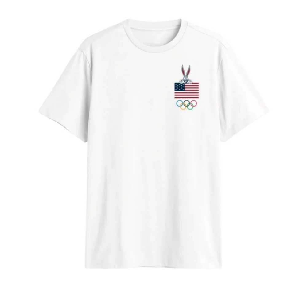 White Graphic Tee With Flag and Olympic Rings & Bugs Bunny Sz 2X Nwt